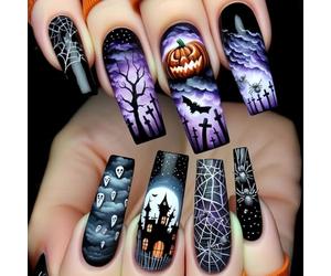 Facile Da Applicare Unghie Finte Per Halloween 24 Ragnatela Design Fantasma A Forma Mandorla ABS Costruisci Feste In Costume Lunghe Halloween ABS