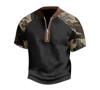 Facile da indossare maglietta a maniche corte da uomo, morbida, casual, alla moda, con stampa mimetica 3D, scollo a cerniera, maglietta a maniche corte per interni, esterni, passeggiate, sport, vita