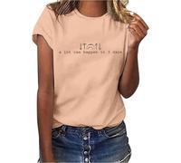 Facile da indossare maglietta di base da donna UK Pasqua A Lot Can Happen in 3 Days Print T-shirt girocollo per interni ed esterni, sport, lavoro o vita quotidiana, Beige, L
