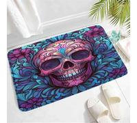 Facile Da Pulire Zerbino Ingresso Gothic Skull Stained Glass Pink And Blue Flower Skeleton Spooky Tappetini Da Bagno Divertenti Tappeto Ingresso Per Giardino Esterno Cucina 40X60Cm