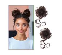 Facile da usare 2 pezzi di chignon spettinato con ciocche sintetiche, ricci e ondulati, acconciatura spettinata con elastico. Accessorio(2-33)