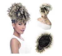Facile da usare Coda di cavallo afro con coulisse e frangia, chignon riccio e riccio, accessorio for capelli, chignon all'ananas for donne nere Accessorio(1BT613)