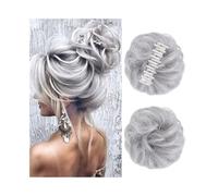 Facile da usare Extension for capelli da donna con chignon spettinato e riccio, con clip sintetiche. Accessorio(Grijs)