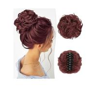 Facile da usare Extension for capelli ricci, ondulati, con fermaglio a forma di chignon spettinato, sintetici, con clip, for donne, da indossare tutti i giorni Accessorio(Burg)