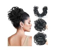 Facile da usare Extension for chignon con pettine laterale, clip in capelli sintetici, chignon spettinato e riccio for donna Accessorio(Natural Black)