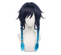 FACILE DA USARE Le nostre parrucche di capelli cor Parrucca corta blu con capelli lisci anime, parrucca con frangia e due trecce