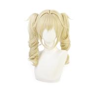 FACILE DA USARE Le nostre parrucche di capelli cor Parrucca lunga gialla con capelli ricci anime, parrucca con frangia e doppie code di cavallo