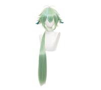 FACILE DA USARE Le nostre parrucche di capelli cor Parrucca verde lunga con capelli lisci anime, parrucca con frangia, treccia e due orecchie