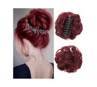 Facile per Capelli Chignon riccio ondulato disordinato con fermaglio for capelli, chignon con fermaglio for capelli, chignon sintetico spettinato Per Donne Ragazze(Wine Red)