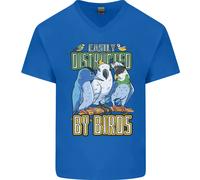 Facilmente Distracted By Bird Watching Uomo Scollo A V Cotone T-Shirt