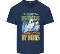 Facilmente Distracted By Bird Watching Uomo Scollo A V Cotone T-Shirt