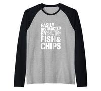Facilmente distratto da Fish And Chips Funny Food Lover Maglia con Maniche Raglan