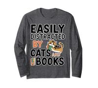 Facilmente distratto da gatti e amanti dei libri Lettura divertente Maglia a Manica