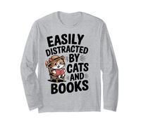 Facilmente distratto da gatti e amanti dei libri Lettura divertente Maglia a Manica