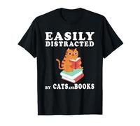 Facilmente distratto da gatti e libri - Amante dei gatti e dei libri Maglietta