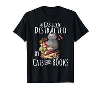 Facilmente distratto da Gatti e Libri - Amante Divertente di Gatti e Libri Maglietta