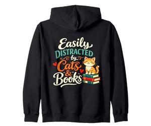 Facilmente distratto da Gatti e Libri Divertente Adorabile Topo di Biblioteca Felpa con Cappuccio