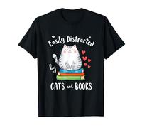 Facilmente distratto da Gatti e Libri Divertente Adorabile Topo di Biblioteca Maglietta