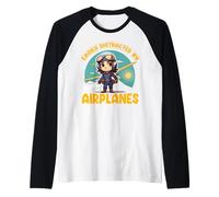 Facilmente distratto dagli aerei Funny Woman Pilot Maglia con Maniche Raglan