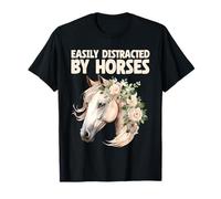 Facilmente distratto dai cavalli a cavallo equestre Flower Horse Maglietta