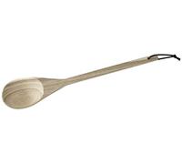 FACKELMANN 30892 - Cucchiaio da cucina di alta qualità in legno di acacia, da appendere al cordoncino in ecopelle, robusto cucchiaio da insalata in moderno design naturale (colore: marrone), quantità: 1 pezzo