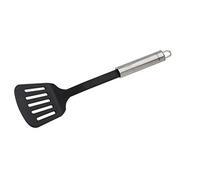FACKELMANN 44308 Spatola scanalata ovale da 33 cm, pratica spatola in plastica con manico ergonomico in acciaio inox, utensile da cucina per cucinare (colore: argento/nero), quantità: 1 pezzo
