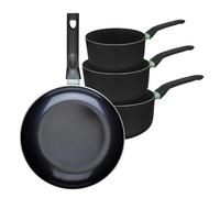 Fackelmann 9430350 - Set di 1 padella da 28 cm e 3 padelle 16, 18 e 20 cm, rivestimento in ceramica antiaderente, senza PFAS, tutti i piani cottura, induzione, forno, alluminio, nero, verde, 16, 18 e