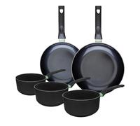 Fackelmann 9430750 - Set di 2 padelle da 24 e 28 cm e 3 padelle 16, 18 e 20 cm, rivestimento in ceramica antiaderente, senza PFAS, tutte le fornelli, induzione, forno, alluminio, nero, verde, 16, 18 e