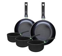 Fackelmann 9430850 - Set di 2 padelle da 28 e 30 cm e 3 padelle 16, 18 e 20 cm, rivestimento in ceramica antiaderente, senza PFAS, tutte le fornelli, induzione, forno, alluminio, nero, verde, 16, 18 e