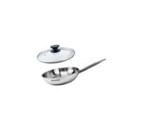Fackelmann 9437750 Set 1 padella da 20 cm in acciaio inox 18-8 e coperchio in vetro Fackelmann Eterna, padella a induzione, padella senza PFAS, manico rivettato, acciaio inox, vetro, plastica, 20 cm