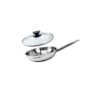 Fackelmann 9437850 Set 1 padella da 24 cm in acciaio inox 18-8 e coperchio in vetro Fackelmann Eterna, padella a induzione, padella senza PFAS, manico rivettato, acciaio inox, vetro, plastica, 24 cm