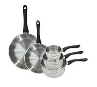 Fackelmann 9443950 Set 2 padelle 24 e 28 cm e 3 padelle 12 16 e 20 cm in acciaio inox 18/8, padella tutti i fuochi, padella a induzione, padella senza PFAS, pentola tutti i fuochi, acciaio
