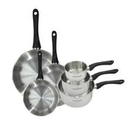 Fackelmann 9444050 Set 3 padelle 20 24 e 28 cm e 3 padelle 12 16 e 20 cm in acciaio inox 18/8, tutte le fornelli, induzione, senza PFAS, acciaio inossidabile 18/8, 12 16 20 24 28 cm, grigio argento