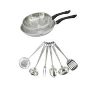 Fackelmann 9445150 Set 2 padelle 24 e 28 cm in acciaio inox 18/8, 6 utensili in acciaio inox, padella a induzione, padella senza PFAS, acciaio inossidabile 18/8, 24 e 28 cm