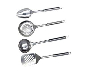 Fackelmann 9908150 - Set di 4 utensili da cucina in acciaio INOX, 33,5 x 8 cm