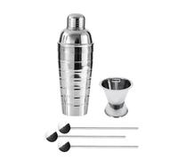 Fackelmann 9936950 Trio Cocktail con Shaker da Cocktail 750 ml, Dosatore per Alcool per Cocktail 4 3 Cucchiai da Cocktail Cannuccia, Barista, Mixologia, Acciaio Inossidabile, Argento, 26 x 8,5 x