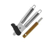 Fackelmann 9943650 Duo Apri Scatola Manuale e Tiralettone, Apriscatole, Apri conserve, Tire a linguetta, Acciaio inossidabile, Plastica, Legno, Inox, Argento, Nero, Marrone, 20,5 x 5,5 x 4,5 cm