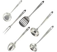 Fackelmann 9990650 Set di utensili da cucina 6 pezzi, skimmer, forchetta, pala da servire, cucchiai, mestolo, acciaio inossidabile, da 28 a 32 cm