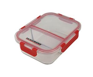 Fackelmann - Barattolo con divisore, in plastica, Colore: Trasparente/Rosso, ca. 177 x 160 x 70 mm, 1050 ml