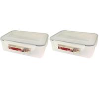 Fackelmann Contenitore Ermetico Rettangolare 2400ml - Scatola Salva Freschezza Grande per Alimenti - Congelatore, Microonde, Lavastoviglie - Trasparente, 4 Clip, Coperchio Ergonomico (Confezione da 2)