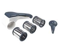 Fackelmann Grattugia a manovella con 3 Inserti Differenti, Linea Easy Prepare, 21x10,5x10cm, Colore Scuro, Acciaio Inossidabile, Bianco, Argento E Blu