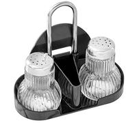 Fackelmann Griffmenage RUBIN - Portaspezie con saliera e pepiera, porta stuzzicadenti e porta carte (colore: argento/trasparente/nero), quantità: 1 pezzo