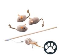 Fackelmann Kit Gioco Interattivo Gatto e Cuccioli, Canna da Pesca e Topolini da Masticare in Tessuto Naturale, Accessori per Stimolare l'Istinto di Caccia in casa