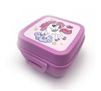 Fackelmann Lunch Box Quadrato Unicorni 1.43L, 13,5x12,5x8,5 cm - Portamerenda Bambini in PP con Clip - Ideale Scuola, Gite -Contenitore merenda, Lavaggio a Mano, Linea Mini Cooking