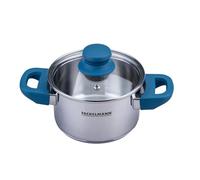 FACKELMANN Pentola Essential Ø 14 cm in acciaio inox, manici in bachelite blu scuro, fondo capsula a risparmio energetico, con coperchio in vetro, colore: blu