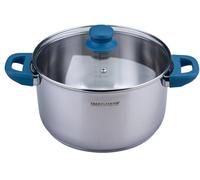 Fackelmann Pentola Essential Ø 24 cm, in acciaio inox, design moderno, impugnatura ergonomica SoftTouch, adatta a tutti i piani cottura, colore: blu