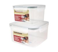 Fackelmann Set 2 Contenitori Ermetici Quadrati in PP Trasparente (750ml + 1500ml) con Guarnizione e Clip - Salvaspazio Impilabili - Idonei Congelatore, Microonde e Lavastoviglie - Lunch Box