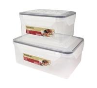 Fackelmann Set 2 Grandi Contenitori Ermetici Rettangolari XL (2L + 3.6L) in PP Trasparente - Chiusura a 4 Clip e Guarnizione, Idonei Freezer, Microonde e Lavastoviglie - Contenitori alimenti