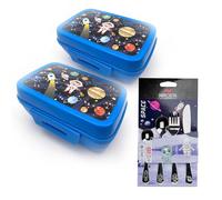 Fackelmann Set 2 Lunch Box per Bambini a Tema Astronauta, Porta Pranzo Design Spaziale, Include Set di Posate in Acciaio Inox Lavabili in Lavastoviglie Forchetta, Cucchiaio, Cucchiaino, Coltello
