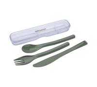 Fackelmann Set 3 Posate Portatili Ecologiche con Custodia da Viaggio per Picnic, Ufficio, Scuola e Campeggio - Forchetta, Coltello, Cucchiaio Riutilizzabili in Plastica